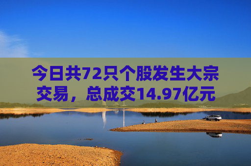 今日共72只个股发生大宗交易，总成交14.97亿元