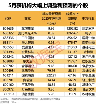 5月获机构大幅上调盈利预测的个股梳理