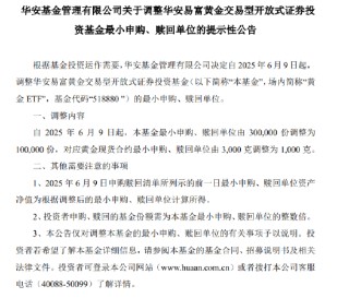 华安黄金ETF（518880）今年涨26%，最小申赎单位由30万份调整为10万份