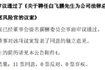 中国人保：董事会同意聘任白飞鹏为公司法律总监、首席合规官、首席风险官