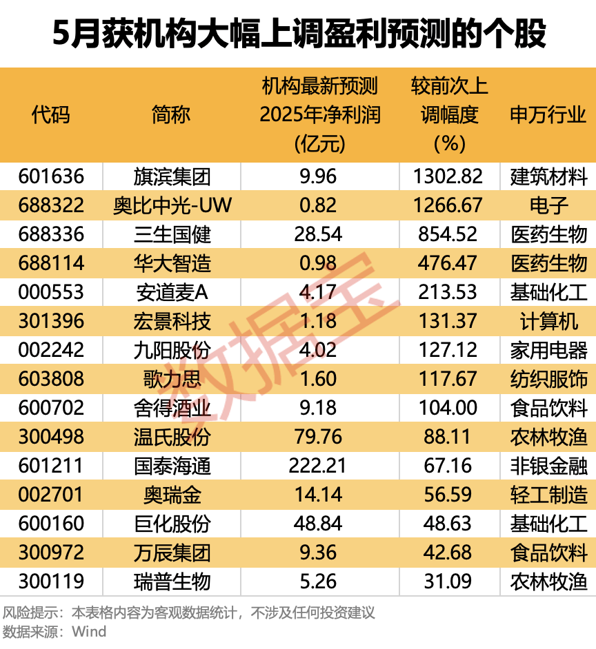 5月获机构大幅上调盈利预测的个股梳理  第1张