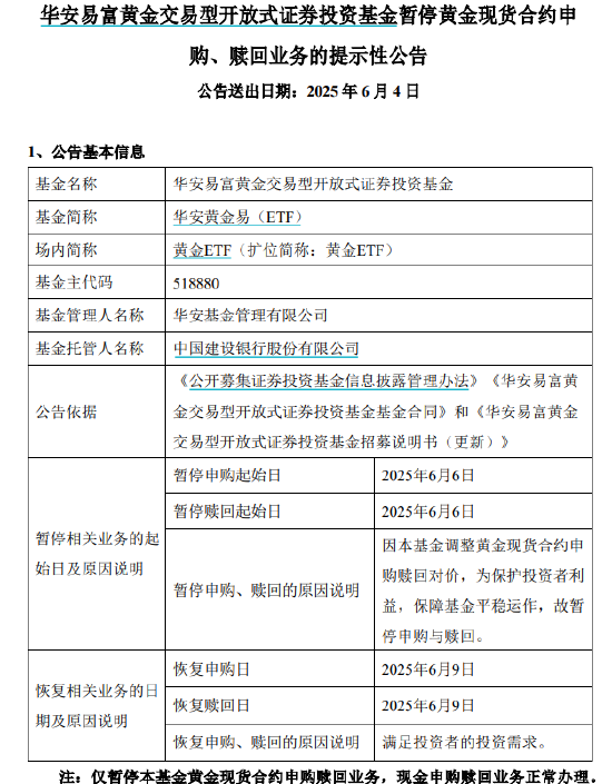 华安黄金ETF（518880）今年涨26%，最小申赎单位由30万份调整为10万份  第2张