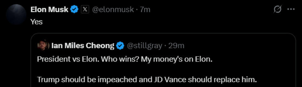 马斯克公开表态：特朗普应该被弹劾  第1张