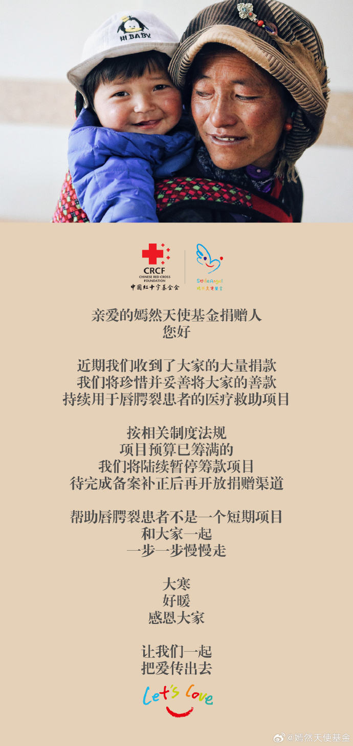 嫣然天使基金回应收到大量捐款：将陆续暂停筹款项目  第1张